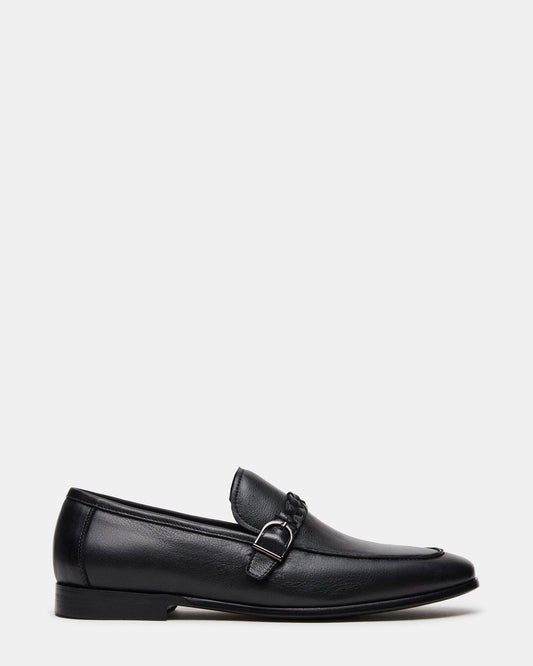 CHAPLIN Black Leather Woven-Strap Buckle Slip-On Men's Loafer - Steve Madden