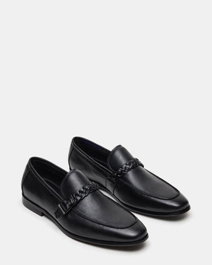 CHAPLIN Black Leather Woven-Strap Buckle Slip-On Men's Loafer - Steve Madden
