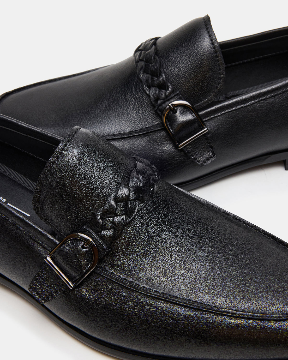 CHAPLIN Black Leather Woven-Strap Buckle Slip-On Men's Loafer - Steve Madden
