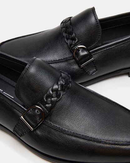 CHAPLIN Black Leather Woven-Strap Buckle Slip-On Men's Loafer - Steve Madden