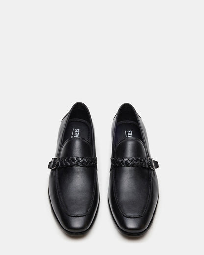 CHAPLIN Black Leather Woven-Strap Buckle Slip-On Men's Loafer - Steve Madden