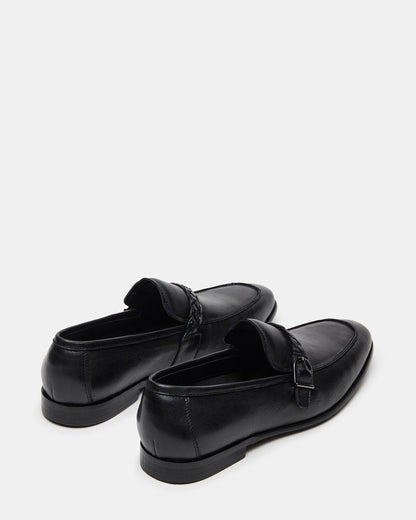 CHAPLIN Black Leather Woven-Strap Buckle Slip-On Men's Loafer - Steve Madden