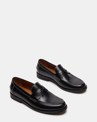 NATAN Black Leather Slip-On Dress Loafer | Men's Loafers - Steve Madden