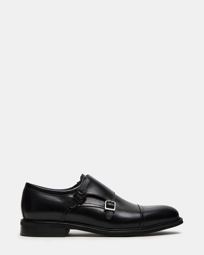 HARAN Black Leather Men's Buckle Strap Dress Shoe - Steve Madden