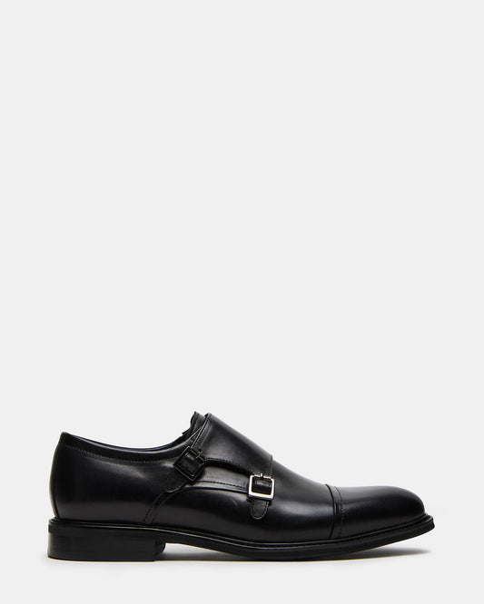 HARAN Black Leather Men's Buckle Strap Dress Shoe - Steve Madden