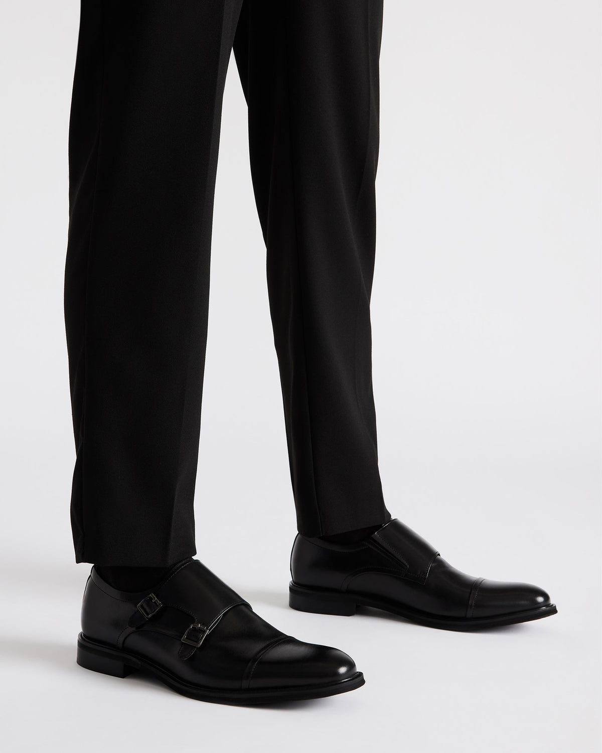 HARAN Black Leather Men's Buckle Strap Dress Shoe - Steve Madden