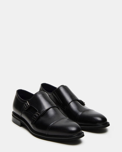 HARAN Black Leather Men's Buckle Strap Dress Shoe - Steve Madden