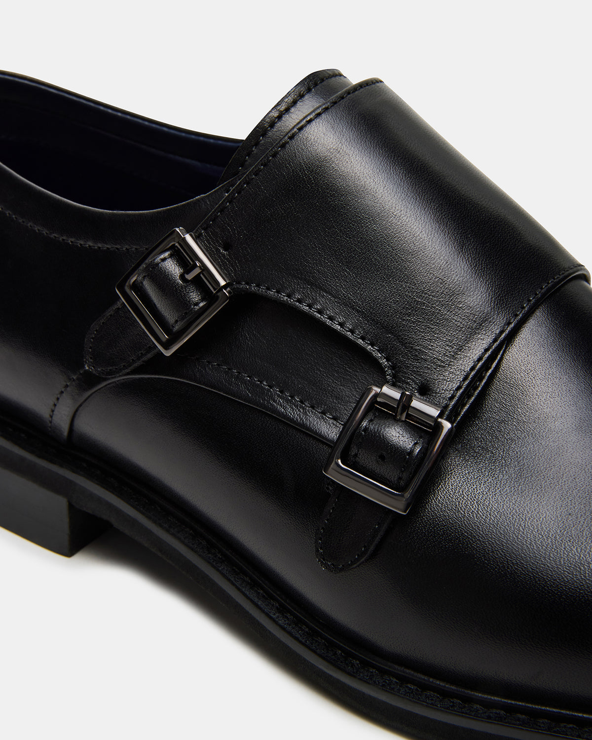 HARAN Black Leather Men's Buckle Strap Dress Shoe - Steve Madden