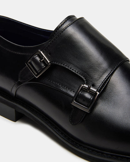 HARAN Black Leather Men's Buckle Strap Dress Shoe - Steve Madden