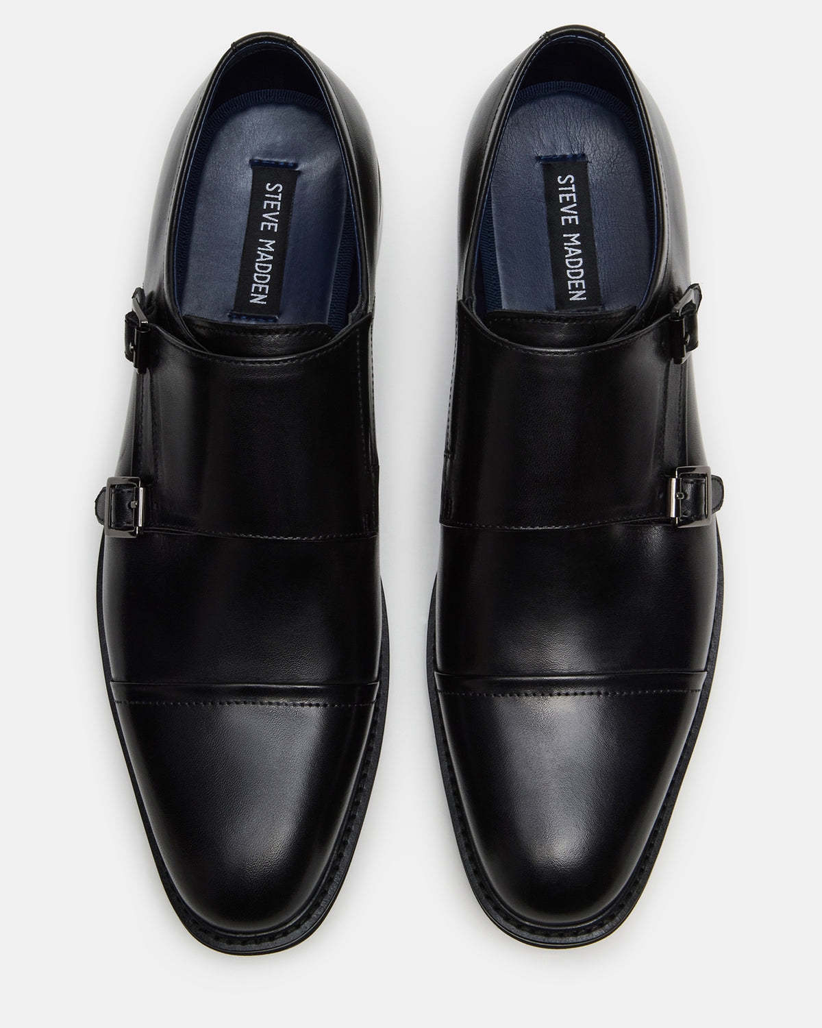 HARAN Black Leather Men's Buckle Strap Dress Shoe - Steve Madden