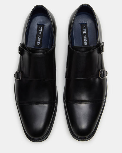 HARAN Black Leather Men's Buckle Strap Dress Shoe - Steve Madden