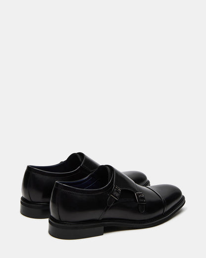 HARAN Black Leather Men's Buckle Strap Dress Shoe - Steve Madden