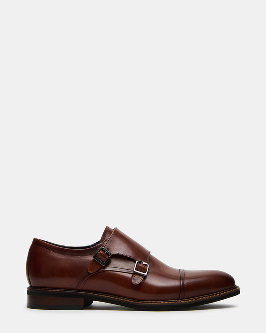 HARAN Tan Leather Men's Buckle Strap Dress Shoe - Steve Madden