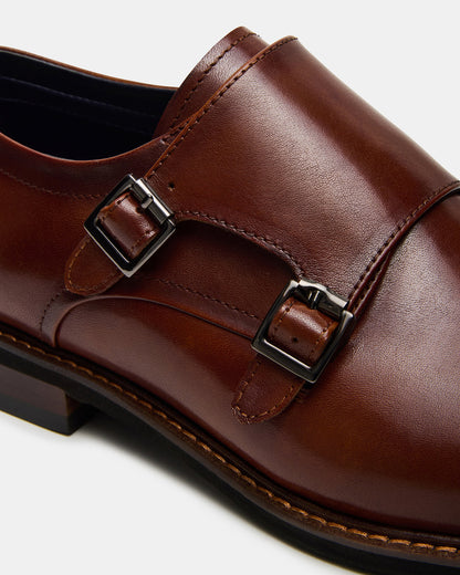 HARAN Tan Leather Men's Buckle Strap Dress Shoe - Steve Madden