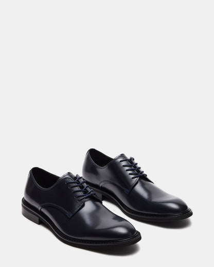 HADAR Navy Box Leather Lace-Up Oxford Dress Shoe | Men's Dress Shoes - Steve Madden