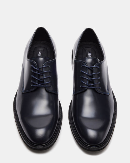 HADAR Navy Box Leather Lace-Up Oxford Dress Shoe | Men's Dress Shoes - Steve Madden