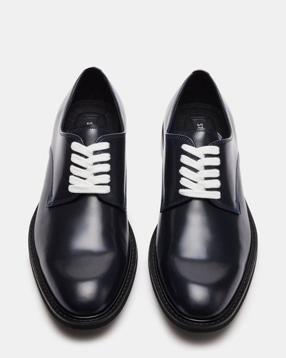 HADAR Navy Box Leather Lace-Up Oxford Dress Shoe | Men's Dress Shoes - Steve Madden