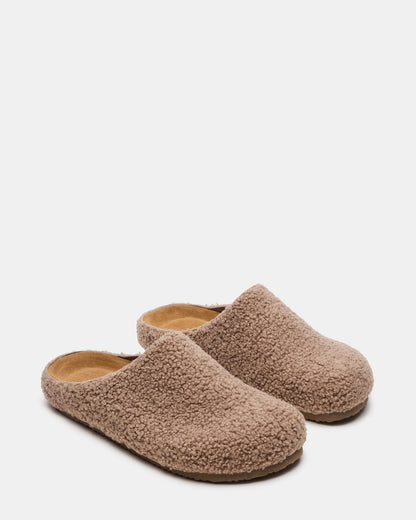 WENDELIN Taupe Faux Shearling Footbed Slip-On Men's Casual Clog - Steve Madden