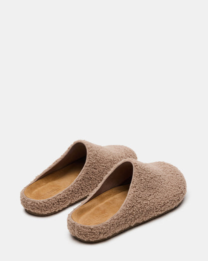 WENDELIN Taupe Faux Shearling Footbed Slip-On Men's Casual Clog - Steve Madden