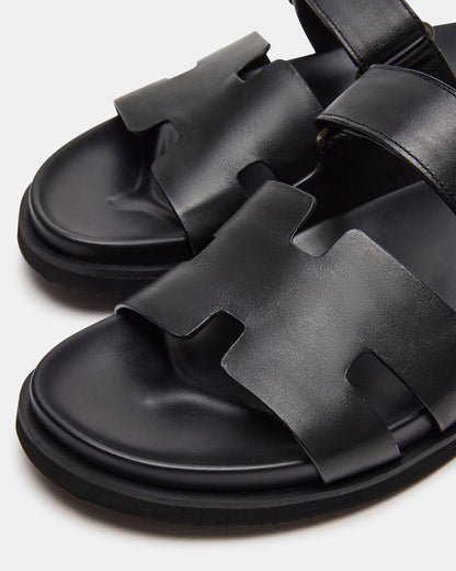 MAIVEN Black Leather Men's Fisherman Sandal - Steve Madden