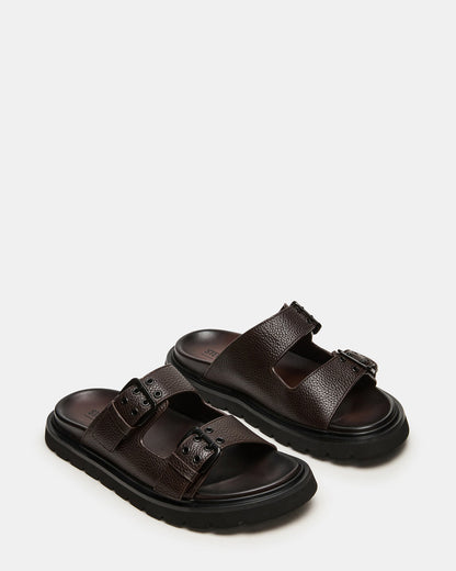 LUXOR Dark Brown Slide Footbed Men's Sandal - Steve Madden