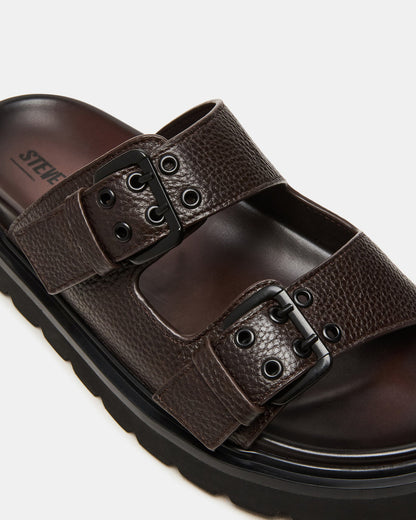 LUXOR Dark Brown Slide Footbed Men's Sandal - Steve Madden