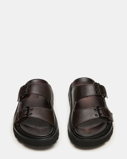 LUXOR Dark Brown Slide Footbed Men's Sandal - Steve Madden