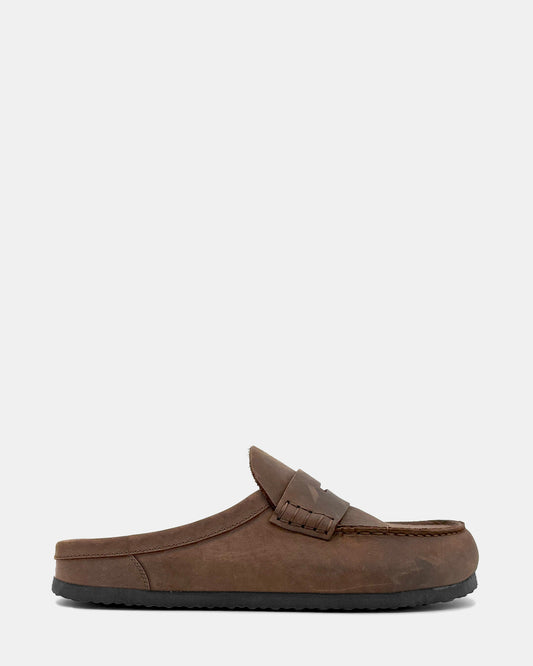 WYATT Brown Leather Slip-On Clog Men's Casual - Steve Madden