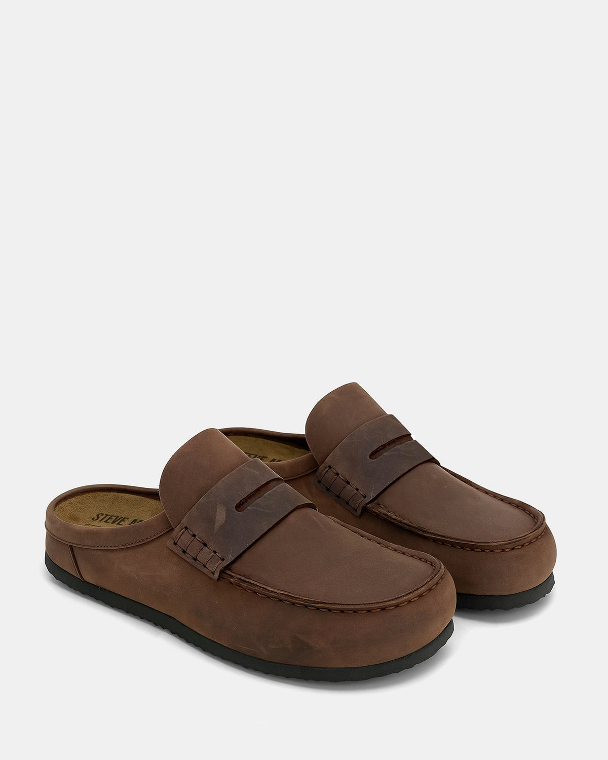 WYATT Brown Leather Slip-On Clog Men's Casual - Steve Madden