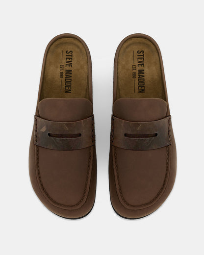 WYATT Brown Leather Slip-On Clog Men's Casual - Steve Madden