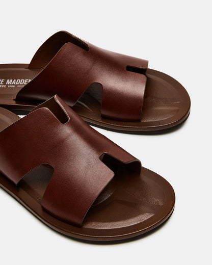 SPLASH Tan Leather Men's Flat Slip-On Sandal - Steve Madden