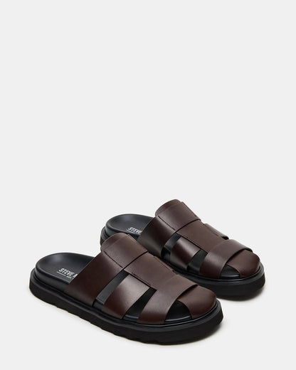 BLAZET Brown Leather Footbed Fisherman Men's Sandal - Steve Madden
