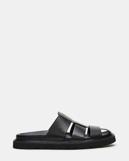 BLAZET Black Leather Footbed Fisherman Men's Sandal - Steve Madden