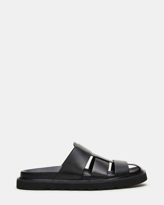 BLAZET Black Leather Footbed Fisherman Men's Sandal - Steve Madden