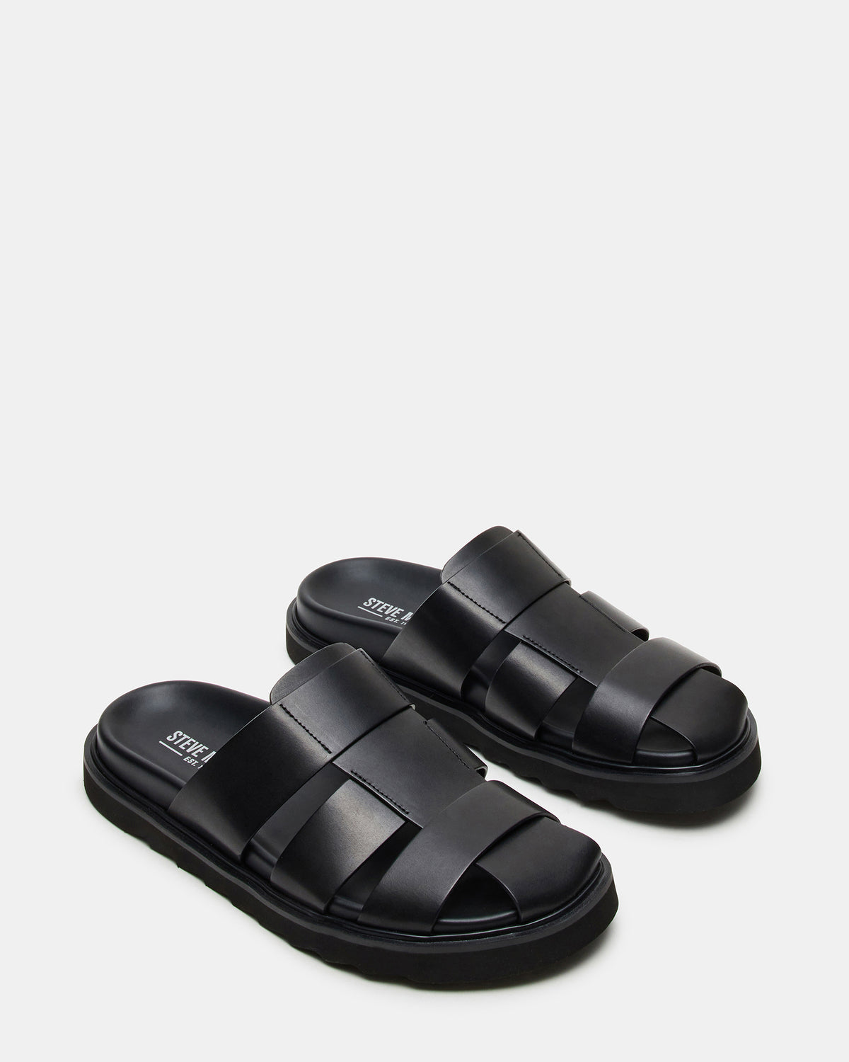 BLAZET Black Leather Footbed Fisherman Men's Sandal - Steve Madden
