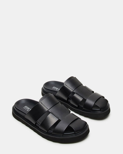 BLAZET Black Leather Footbed Fisherman Men's Sandal - Steve Madden