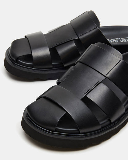 BLAZET Black Leather Footbed Fisherman Men's Sandal - Steve Madden