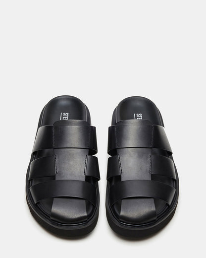 BLAZET Black Leather Footbed Fisherman Men's Sandal - Steve Madden