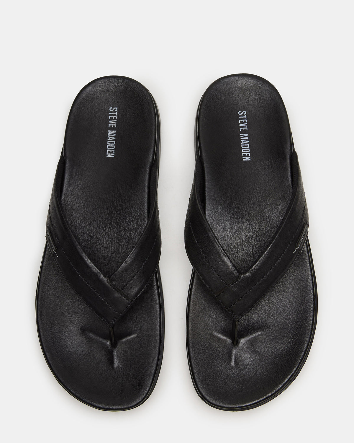 EMMETT Black Leather Men's Thong Sandal - Steve Madden