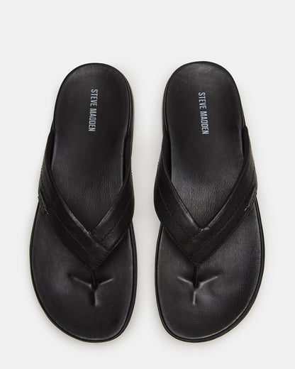 EMMETT Black Leather Men's Thong Sandal - Steve Madden