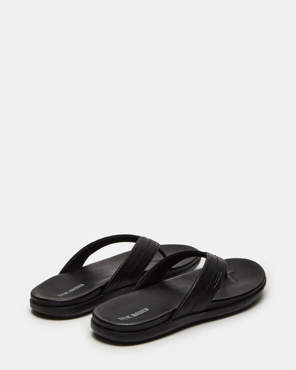 EMMETT Black Leather Men's Thong Sandal - Steve Madden