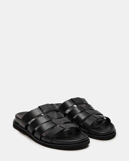 MARVYN Black Leather Men's Fisherman Slip-On Sandal - Steve Madden