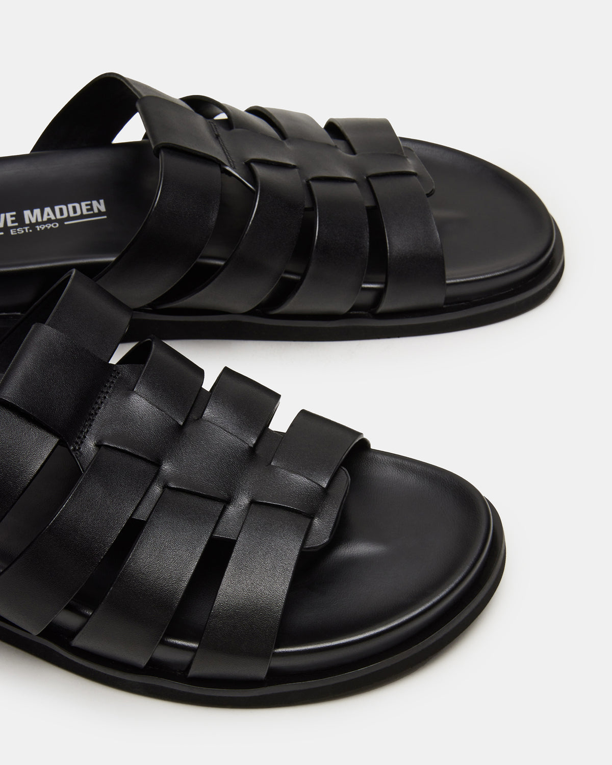 MARVYN Black Leather Men's Fisherman Slip-On Sandal - Steve Madden