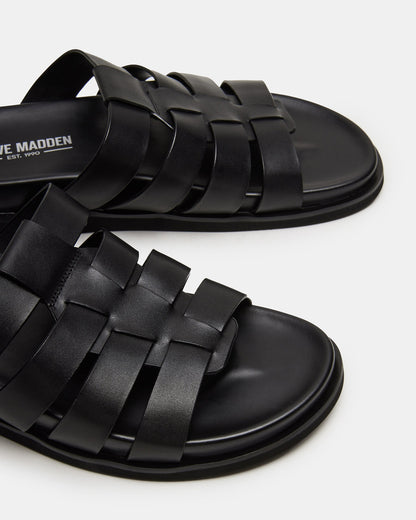 MARVYN Black Leather Men's Fisherman Slip-On Sandal - Steve Madden