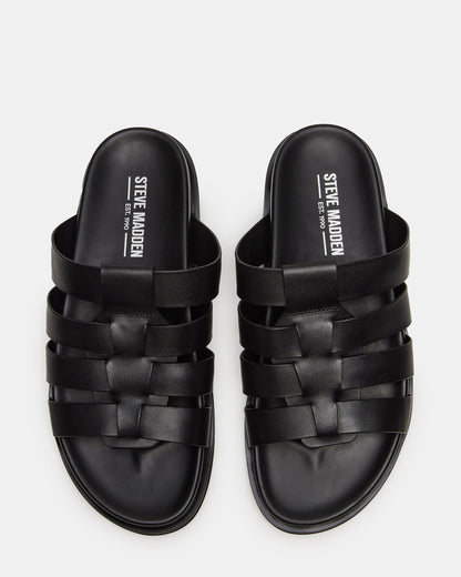 MARVYN Black Leather Men's Fisherman Slip-On Sandal - Steve Madden
