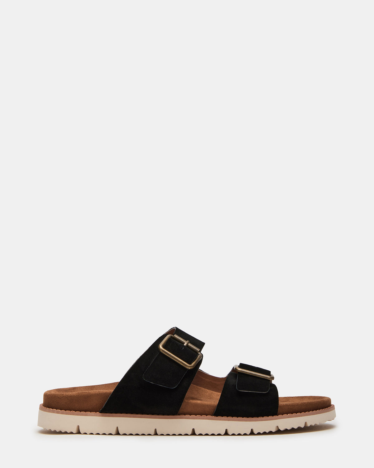 CORBAN Black Suede Men's Double Buckle Closure Footbed Sandal - Steve Madden