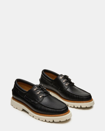 VICTOR Black Leather Slip-On Men's Casual Boat Shoe - Steve Madden