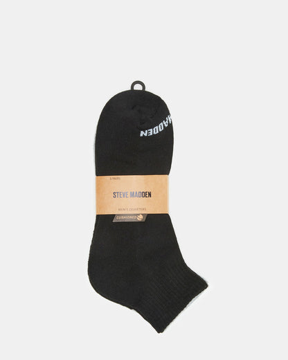 SPORT CUSHION QUARTER SOCKS BLACK/WHITE | Men's Sport Quarter Socks - Steve Madden