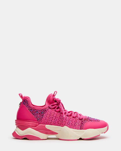 Kids' SOLACE Hot Pink Low-Top Lace-Up Knit Girls' Sneakers - Steve Madden
