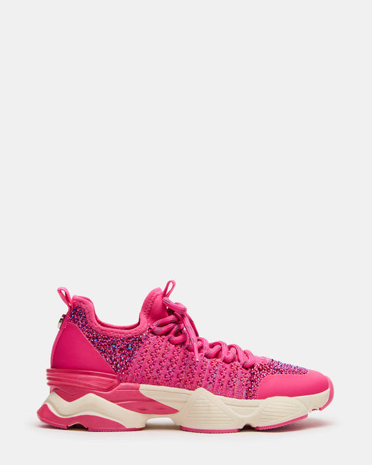 Kids' SOLACE Hot Pink Low-Top Lace-Up Knit Girls' Sneakers - Steve Madden